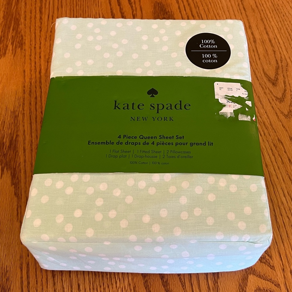 Kate Spade Mint Green & White Dot Queen Sheet Set NEW